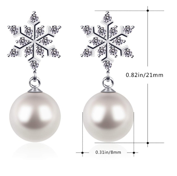 925 Sterling Silver Pearl Snowflake Stud Earrings - Picture 4 of 5
